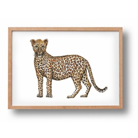 Tierplakat Leopard - A4 - Kinderzimmer Kindergarten - Babyparty Geschenk - Wanddekoration - handbemalt von Mies mit Aquarell