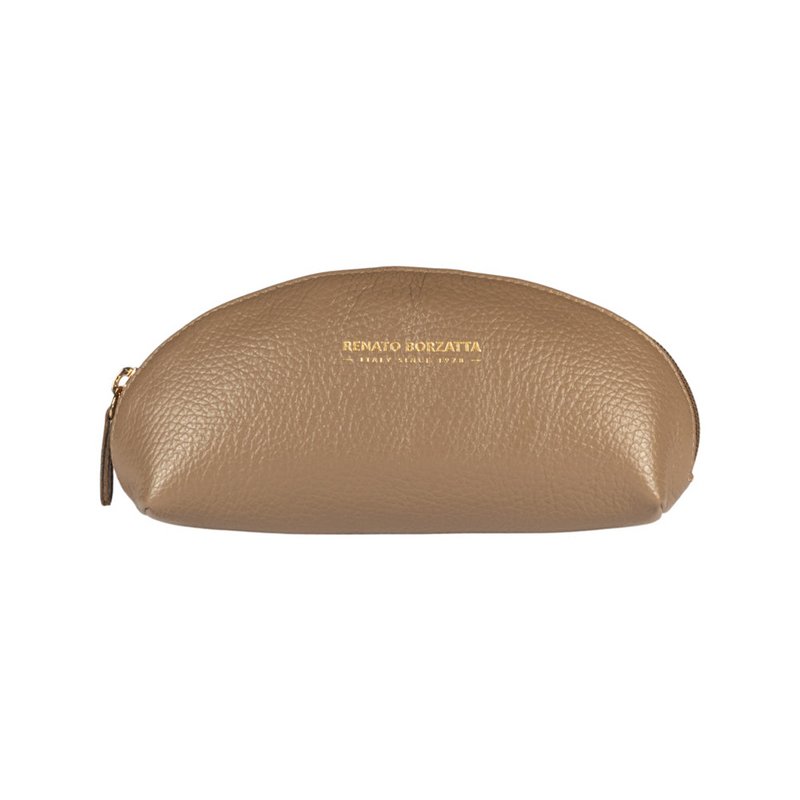 RB1088AQ | Astuccio/Pochette a Mezzaluna Made in Italy in Vera Pelle grana Dollaro. Colore Taupe