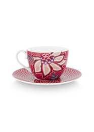 Set/2 Cups & Saucers Flower Festival Dark Pink 280ml