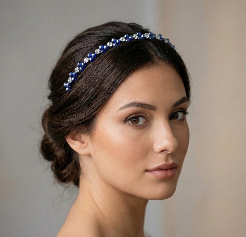 Elegant sapphire blue crystal headband for bridal looks