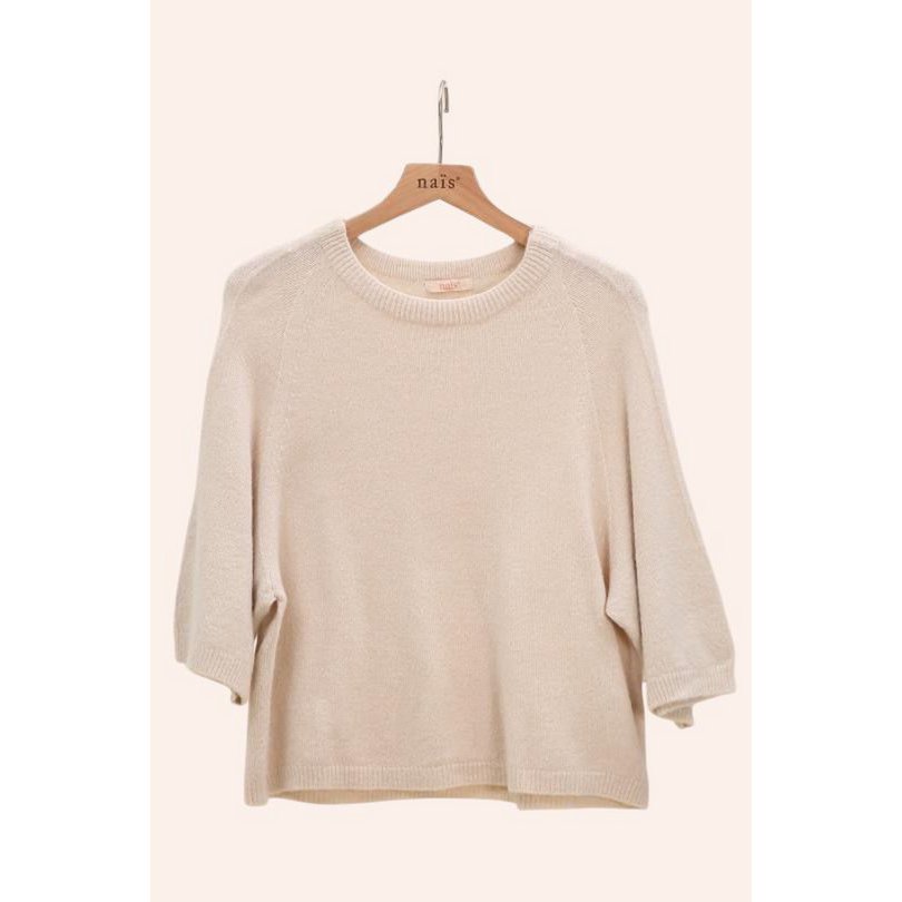 Pull col rond manches raglan 3/4 en alpaga et laine