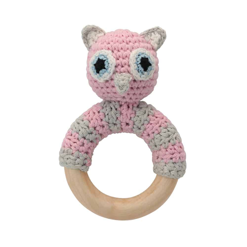 Gehaakte knuffel uil LUNA in roze