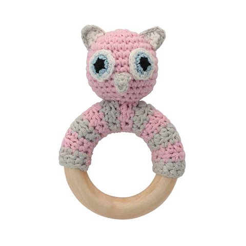 Gehaakte knuffel uil LUNA in roze