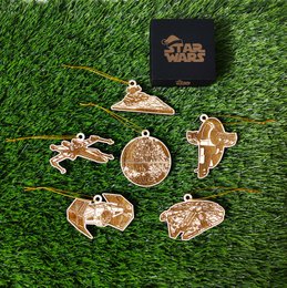 Zestaw 6 drewnianych ozdób choinkowych Star Wars, prezent dla nerdów i maniaków, ozdoby choinkowe, wystrój domu, ekologiczne dekoracje świąteczne, statki kosmiczne