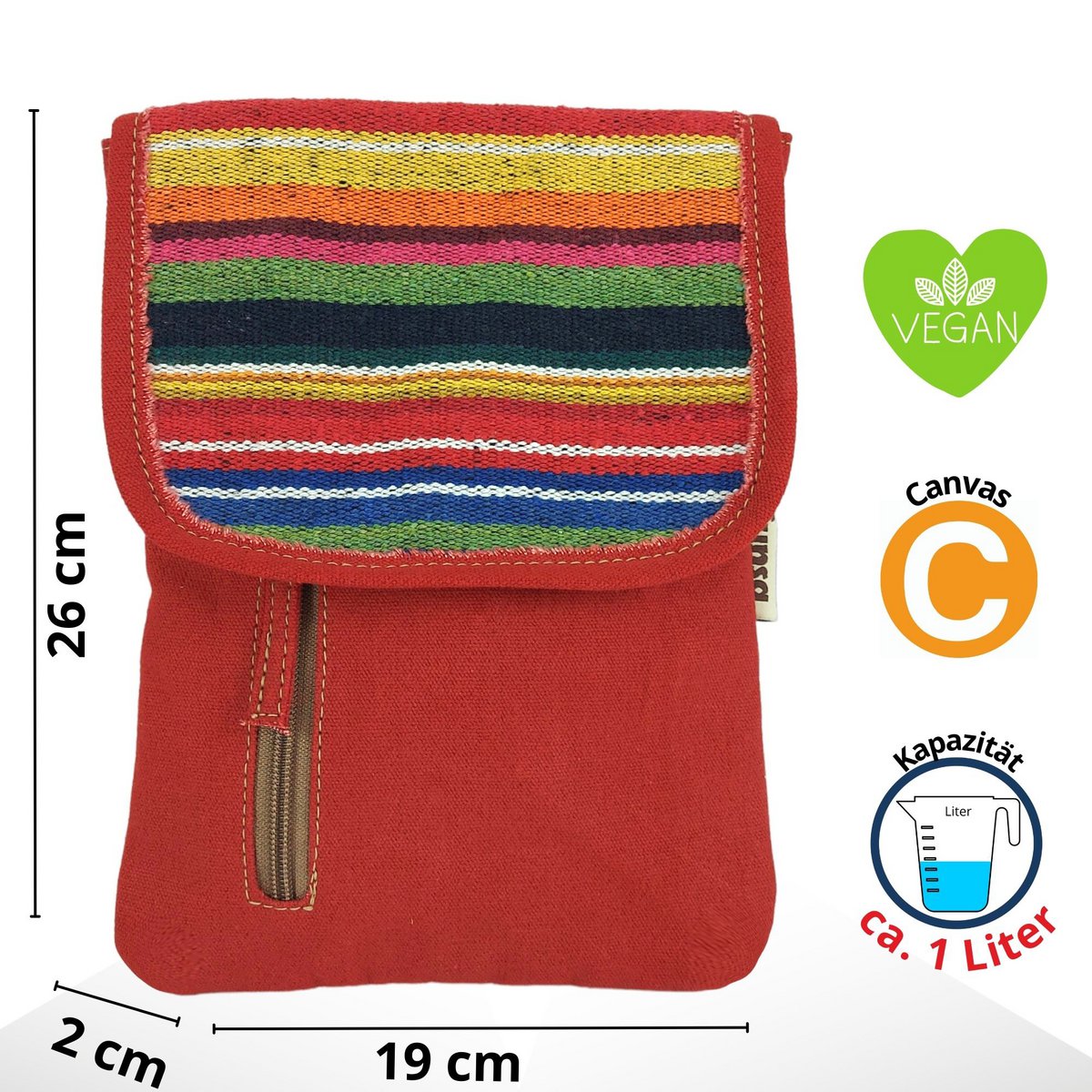 Sunsa schoudertas voor dames. Crossover gsm-hoesje van canvas/canvas & gestreept katoen. Kleine koerierstas met meerdere vakken...