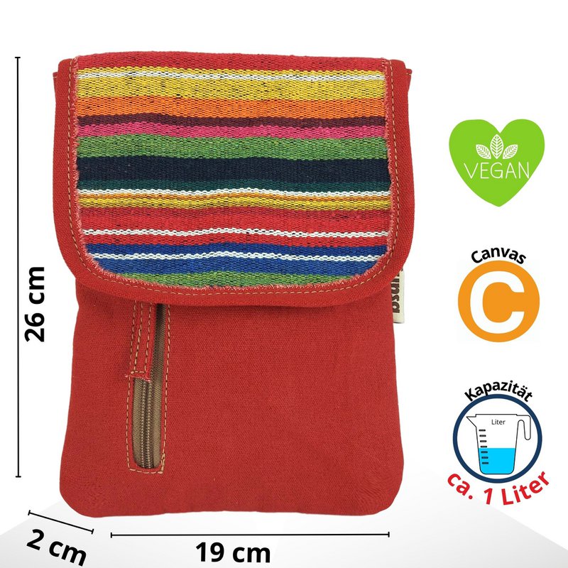 Sunsa schoudertas voor dames. Crossover gsm-hoesje van canvas/canvas & gestreept katoen. Kleine koerierstas met meerdere vakken...