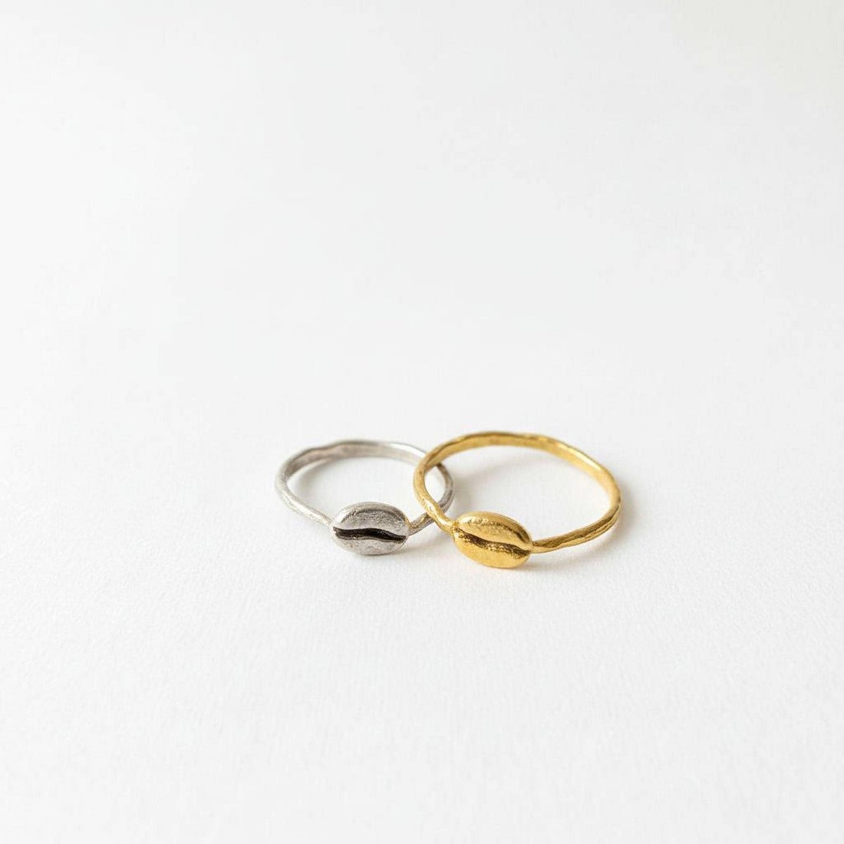 Real Coffee Bean Ring, Handmade Minimalist Jewelry, Organic Dainty Band, Gift for Health & Warmth, Gold or Sterling Silver 925 (Unisex)