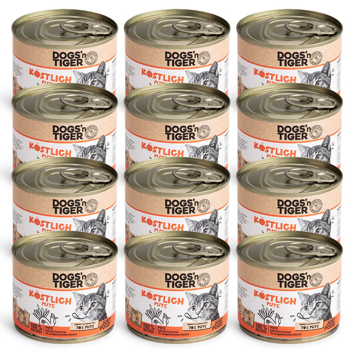 Dogs'n Tiger Adult Premium, nourriture pour chat, délicieuse nourriture humide, sans céréales, huile de dinde et de lin