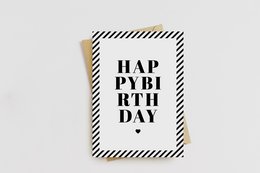 Folding card birthday / happy birthday / monochrome / typography / black and white pattern / blackwhite