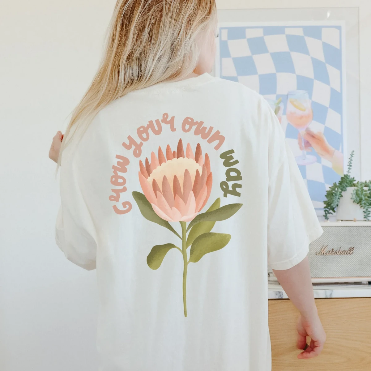 T-shirt Blume BIOBAUMWOLLE Protea "Cresci a modo tuo" - Geschenk Motivierendes Shirt Cottagecore