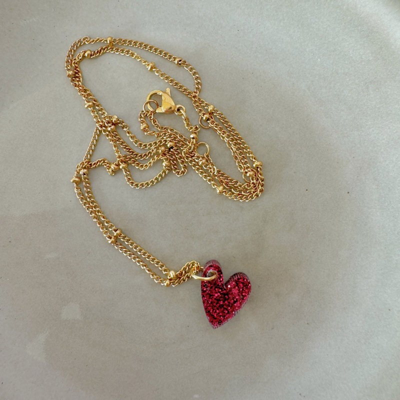 Halskette Lume Charms Glitzer | Herz - Wein