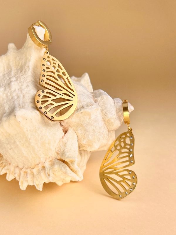 Handering earrings butterfly stainless golden stainless beened light