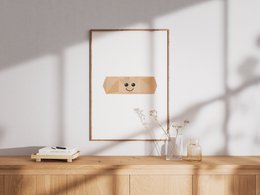  A minimalist poster featuring a simple bandage design, suitable for a child's room decor.