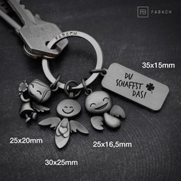 3 Angels" Guardian Angel Keychain - Angel Lucky Charm with Message Engraved "You can do it!"