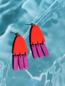 Electric Medusa – Orange Fuchsia Gold Earrings