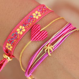 Woven bracelet flower pink yellow