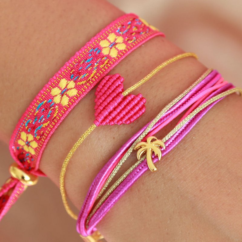 Woven bracelet flower pink yellow
