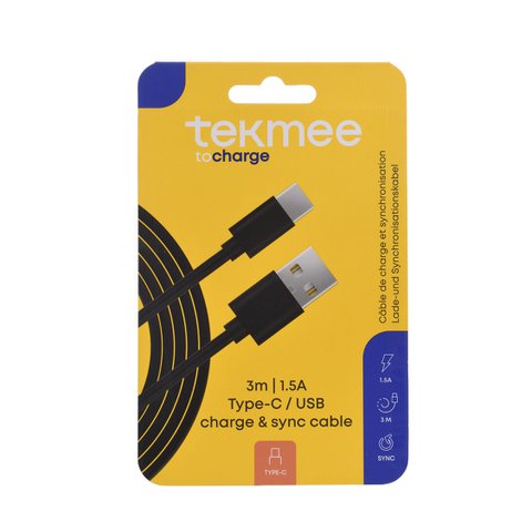 Schwarzes Ladegerät 3 Meter TYPE-C / USB