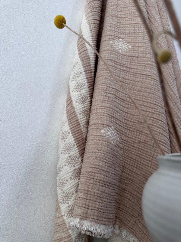 Muslin tæppe - beige-hvid - 2,20 x 2,50 m MESSE