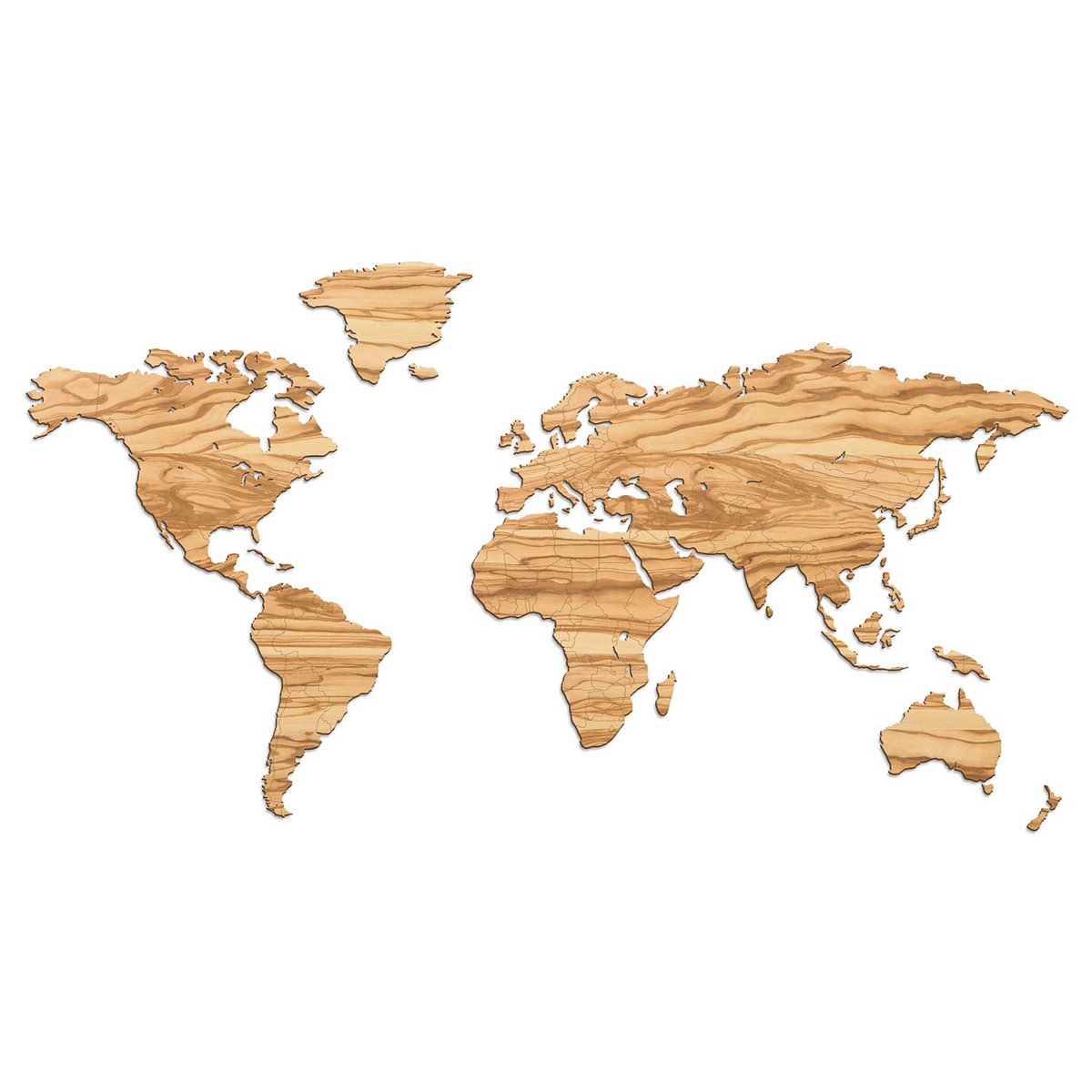Wooden World Map - 10 Wood Types - Magnetic Hanging System