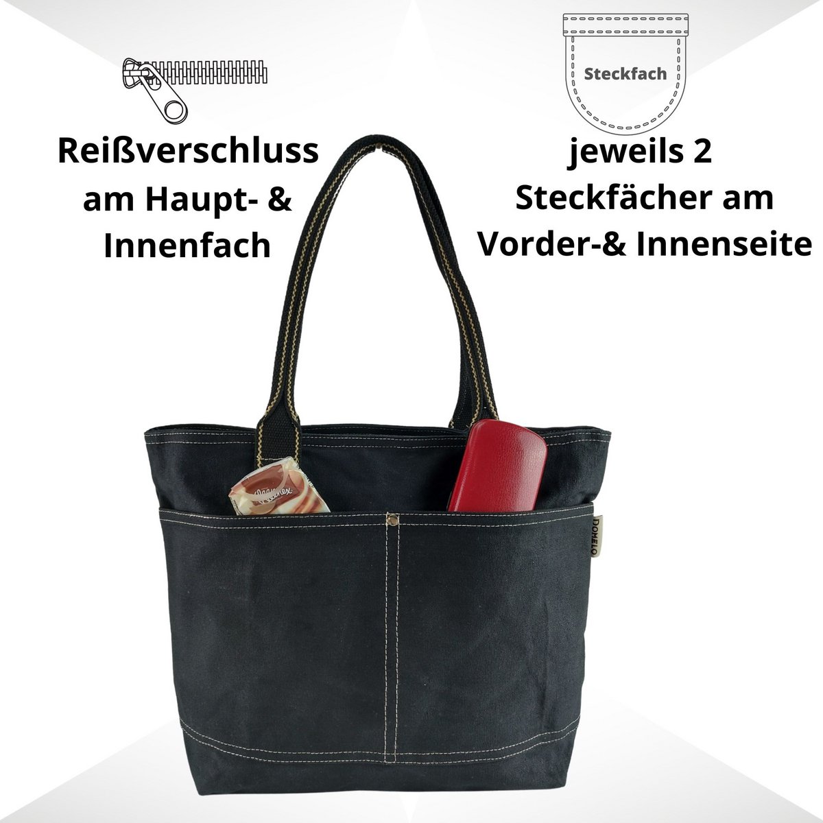 Domelo Damen gewachste Canvas Shopper. Wasserabweisende Handtasche.  Vegane Schultertasche . Einfarbig Damentasche A4 geeignet
