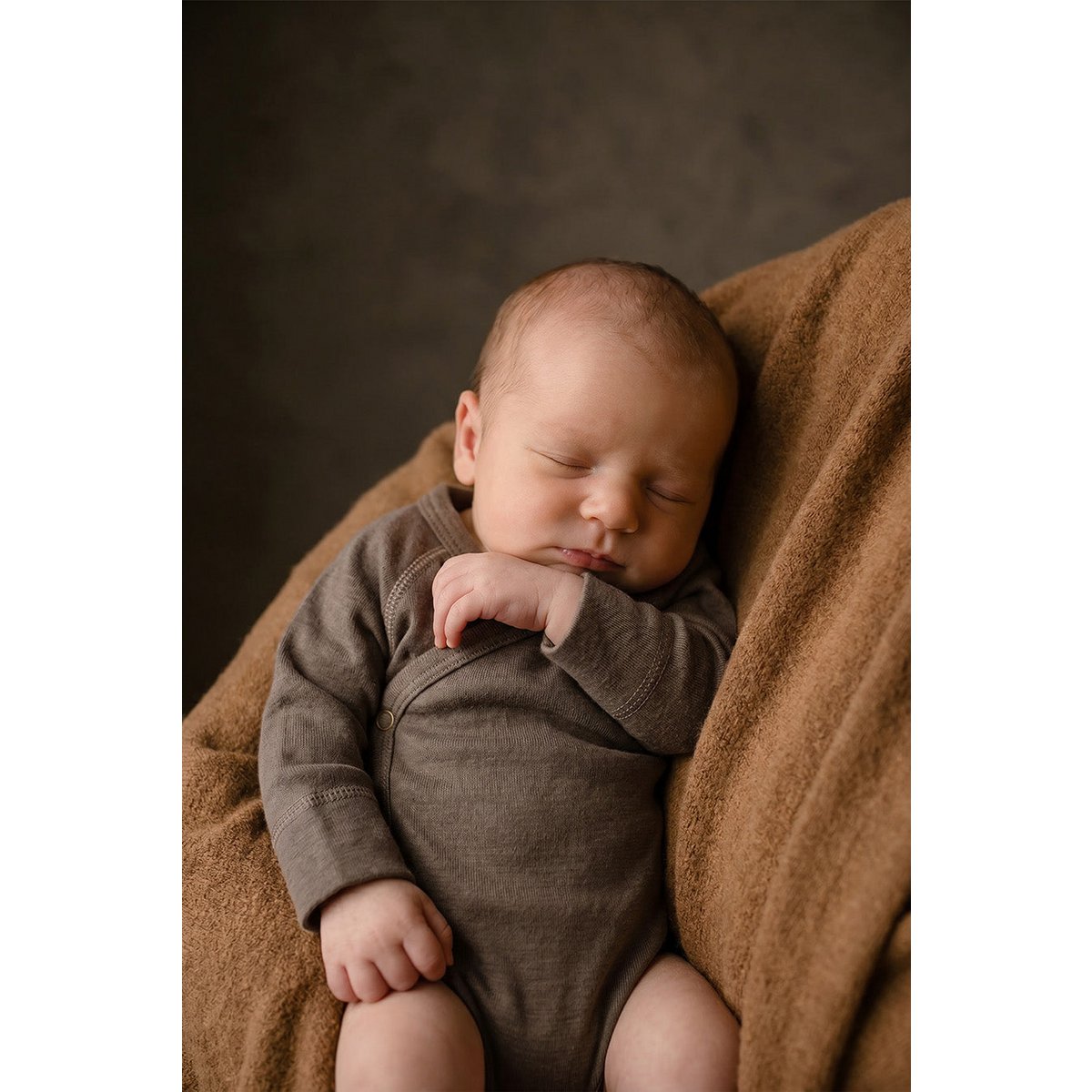 Woolen Wrap romper long sleeves – Merino wool – Walnut