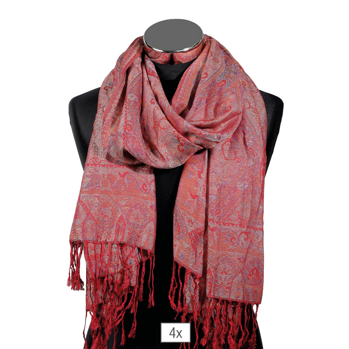 Scarf package, 100% viscose, VE 4, paisley pattern - red