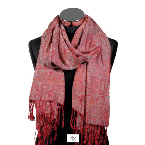 Scarf package, 100% viscose, VE 4, paisley pattern - red