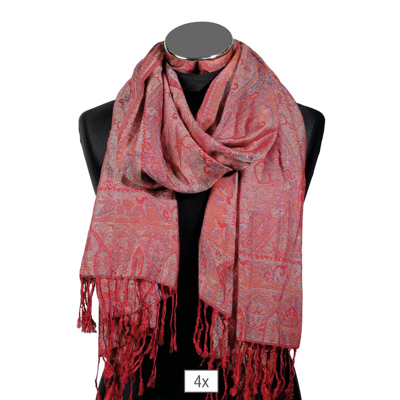 Scarf package, 100% viscose, VE 4, paisley pattern - red