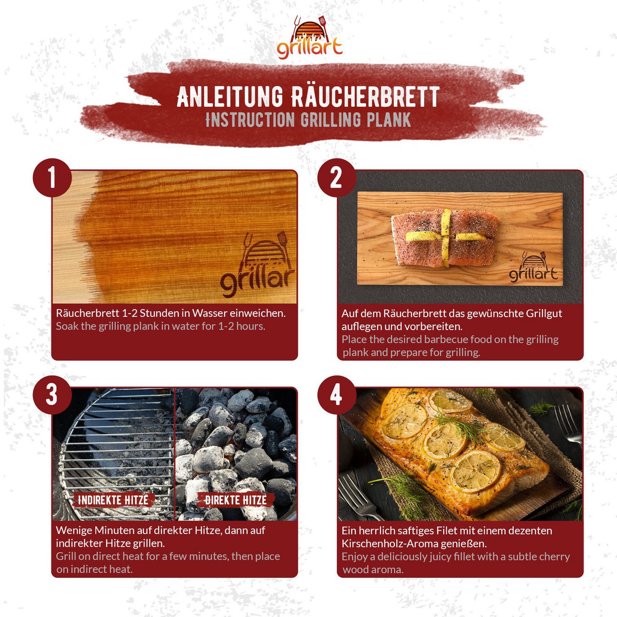 grillart® Premium Räucherbretter hergestellt aus 100% natürlichem Holz für einen besonderen Grillgeschmack