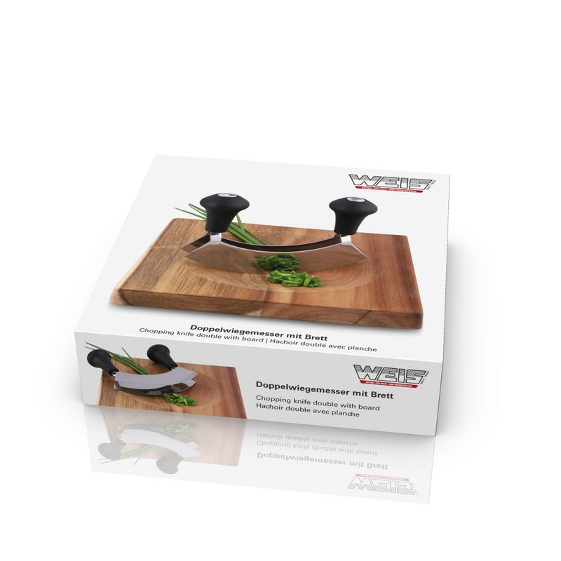 Chopping knife with double blade 14 cm including wooden board