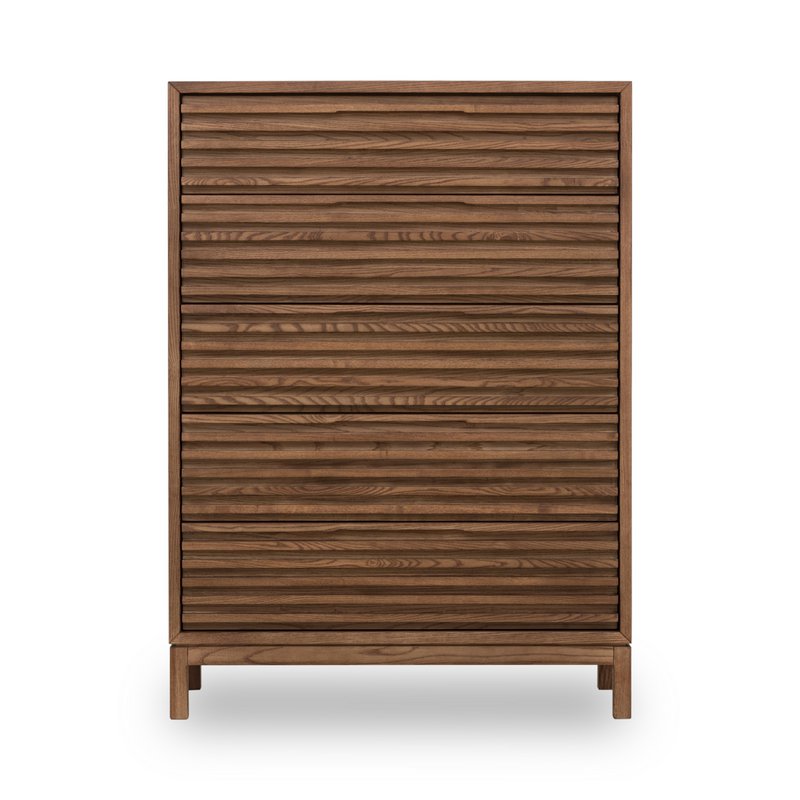 Tanner Five Drawer Ash Wood Chest in Roux