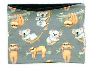 Little Kings loop scarf children boys up to 8 years model koala sloth grey, inside fleece black