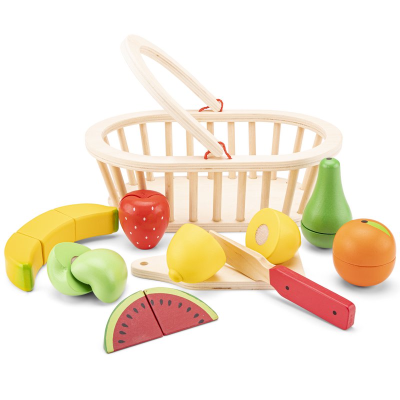Juego de cesta de frutas de madera.