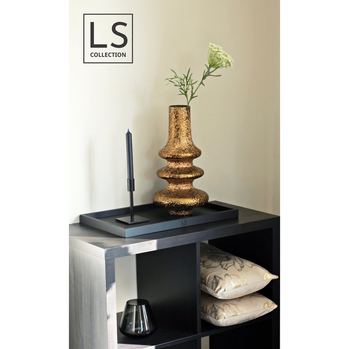 LS Collection® - Rectángulo 50x30cm - Bandeja - Bandeja para velas - Bandeja para velas - Tabla para servir - Bandeja de madera - Bandeja de madera - Meseta - Decoración - Accesorios para el hogar - Negro Mate