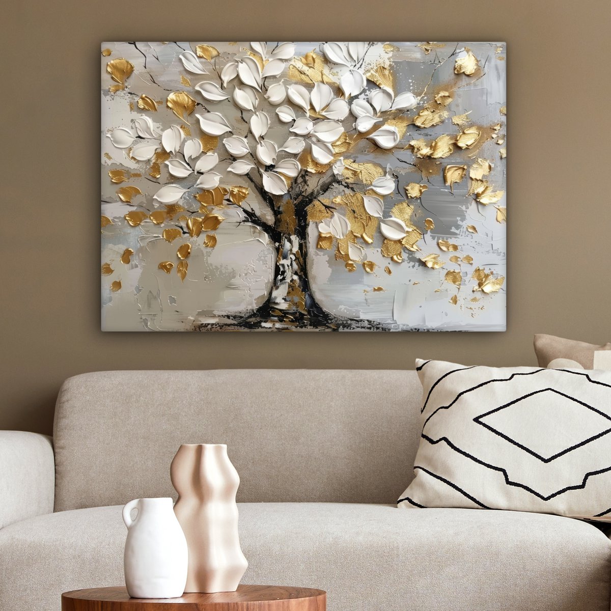 Peinture sur toile - Décoration murale - Boom - Beige - Gray - Gold - Résumé