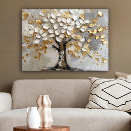 Lærredsmaleri - vægdekoration - boom - beige - grå - guld - abstrakt