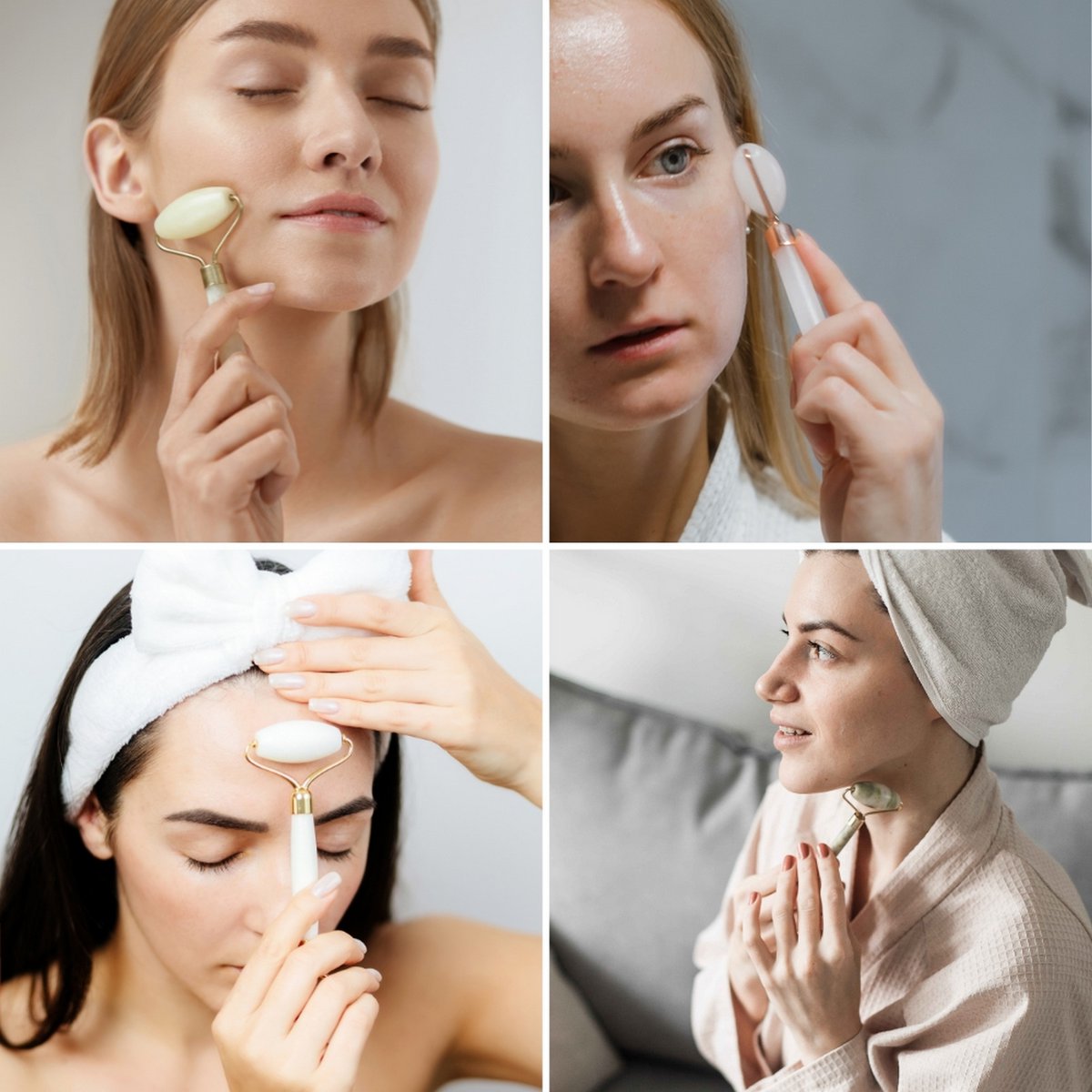 Set de 2 Rodillos Masajeadores - en Piedra Jade Blanco - Herramienta Natural y Masaje Facial - Bienestar Lift