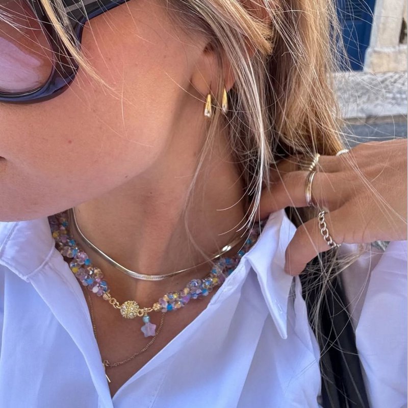 Collier de perles de cristal tchèque avec fermeture magnétique plaquée or, collier incontournable