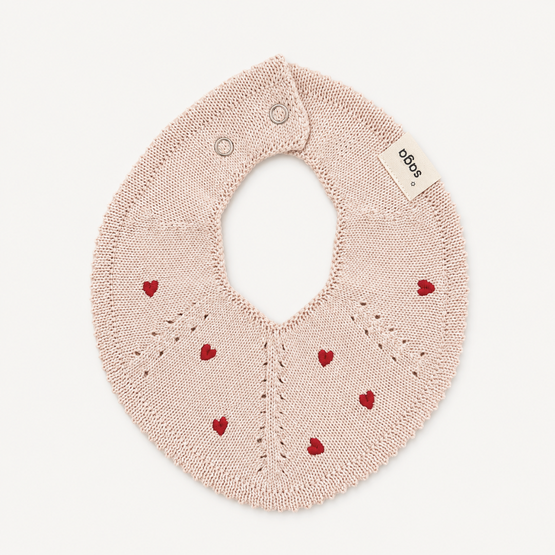 Knitted Bib - Flora - Baby blush hearts