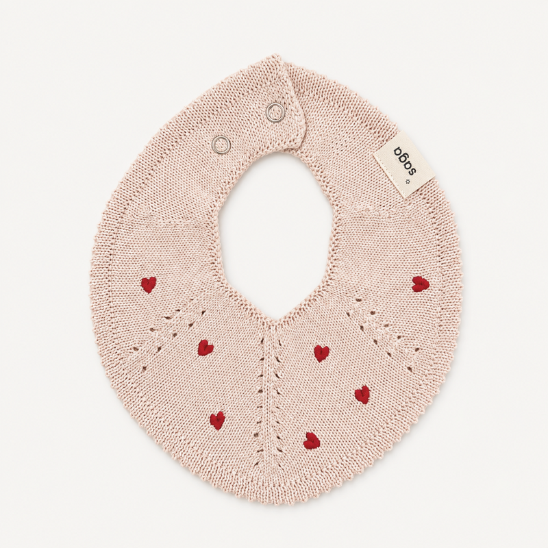 Knitted Bib - Flora - Baby blush hearts