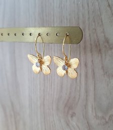 18K gold plated butterfly earrings with clear crystals