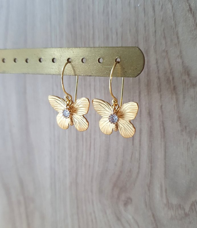 18K gold plated butterfly earrings with clear crystals