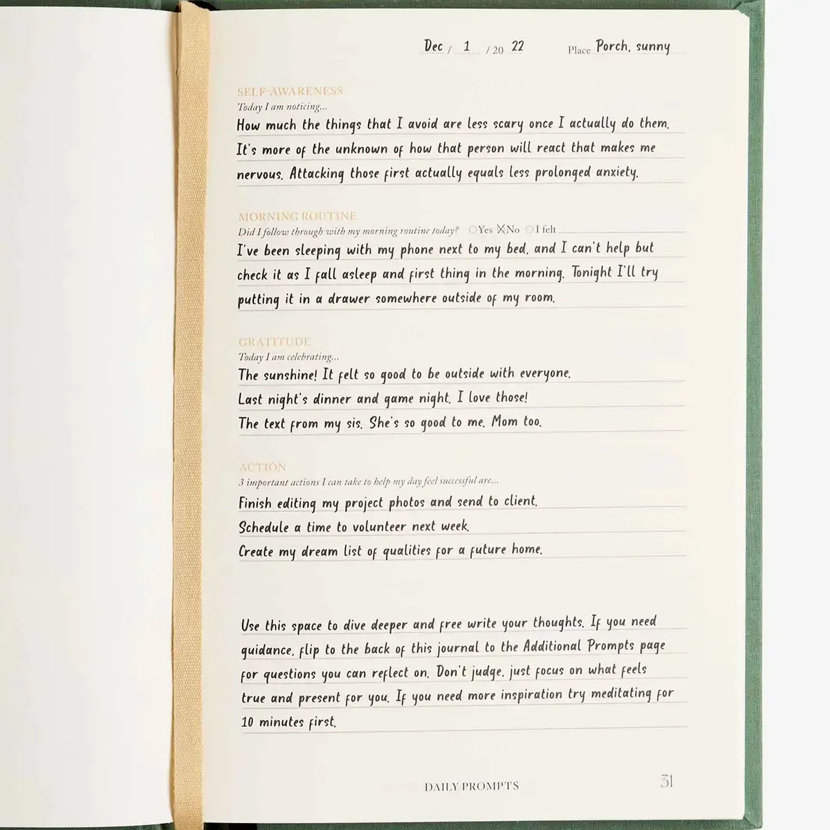 Opmerkingen voor Mindfulness Journal, dagelijkse begeleide reflectie