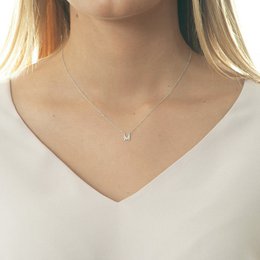 Necklace Letter "M", 14K white gold with diamonds