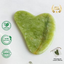 Gua Sha – Green Jade Stone – Delicate and Natural Massage – Well-being Accessory – Free Cover