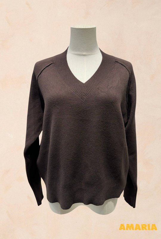 Jersey punto canalé manga larga cuello pico - Viscosa - 1336