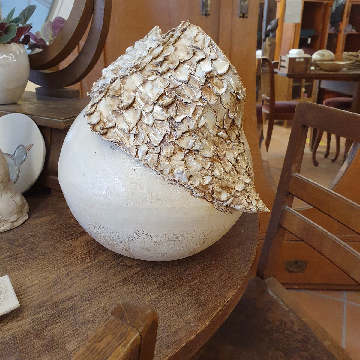Grave decoration, ceramic, ball, D= approx. 18 cm, ceramic ball, wings attached, unique, frost-proof decoration, handwork, gift, grave decoration
