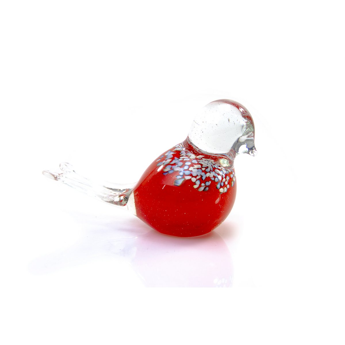 Red Glass Bird - white speckled - ø 12 cm - Handmade