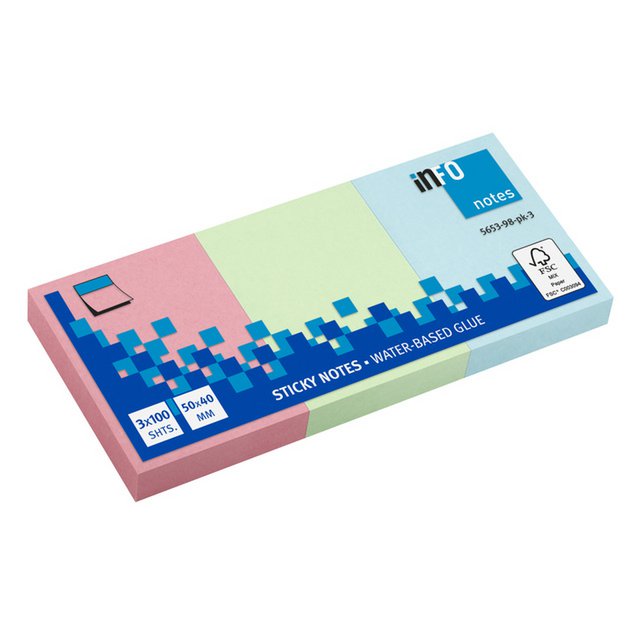 Info notities 50x40mm assorti pastel pak 3 blok 100 vel